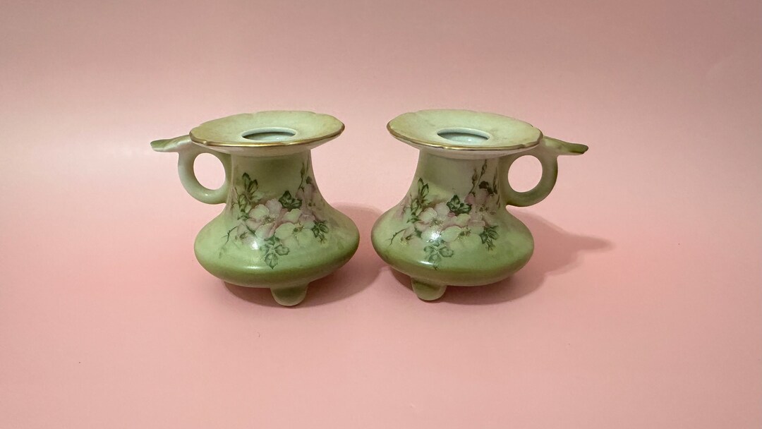 Vintage Nippon Porcelain Candle Holders Handpainted Nippon Etsy