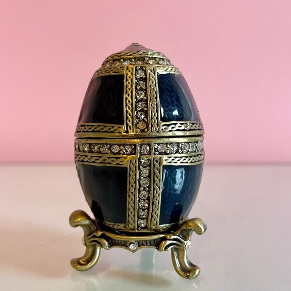 Dark Blue Enamel Egg; Decorative Enamel Egg; Navy Enamel Egg; Vintage Easter Gift