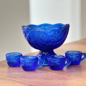 Cobalt Blue Miniature Punch Set; Art Glass Child’s Punch Bowl Set