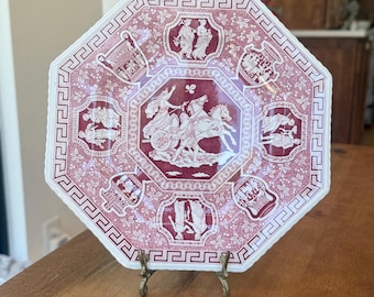 Spode Archive Sutherland Collection Plato octogonal rojo con motivo griego Carroza 9.5"