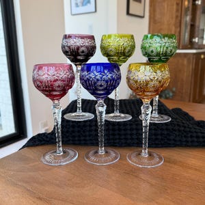 Vintage Cut to Clear Crystal Balloon Glasses Set of 6