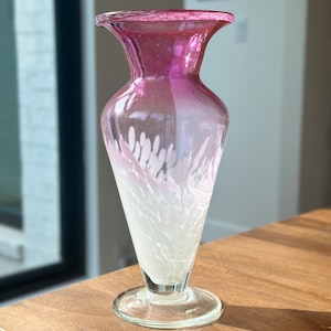 Cranberry to Clear Art Glass Vase with Swirls; Cranberry Vase