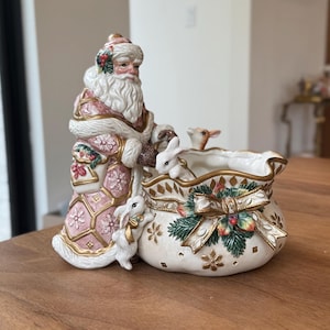 Fitz & Floyd Snowy Woods Santa Candy Bowl