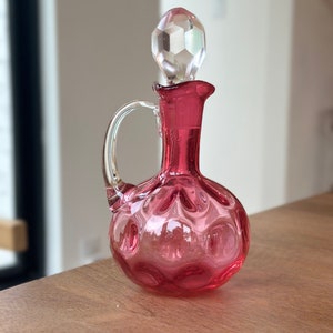 Vintage Fenton Cranberry Glass Coin Dot Cruet; Cranberry Fenton Cruet