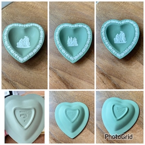 Set of 3 Wedgwood Jasperware Sage Green Heart Trinket Dish; Made in England; Wedgwood Jasperware Ring Dish