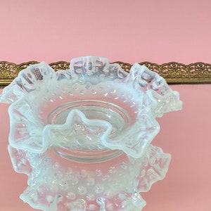 Fenton White Opalescent Hobnail Glass Ruffled Edge Vintage 6" Candy ...