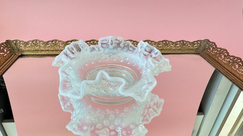 Fenton White Opalescent Hobnail Glass Ruffled Edge Vintage 6" Candy ...
