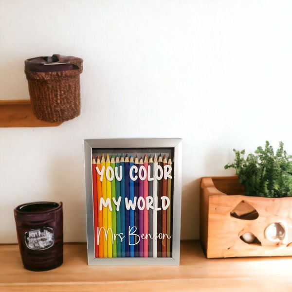 Colored Pencil Frame, Classroom decor, Teacher appreciation gifts, Colorful desk decor, Personalized picture frame, Rainbow desk decor