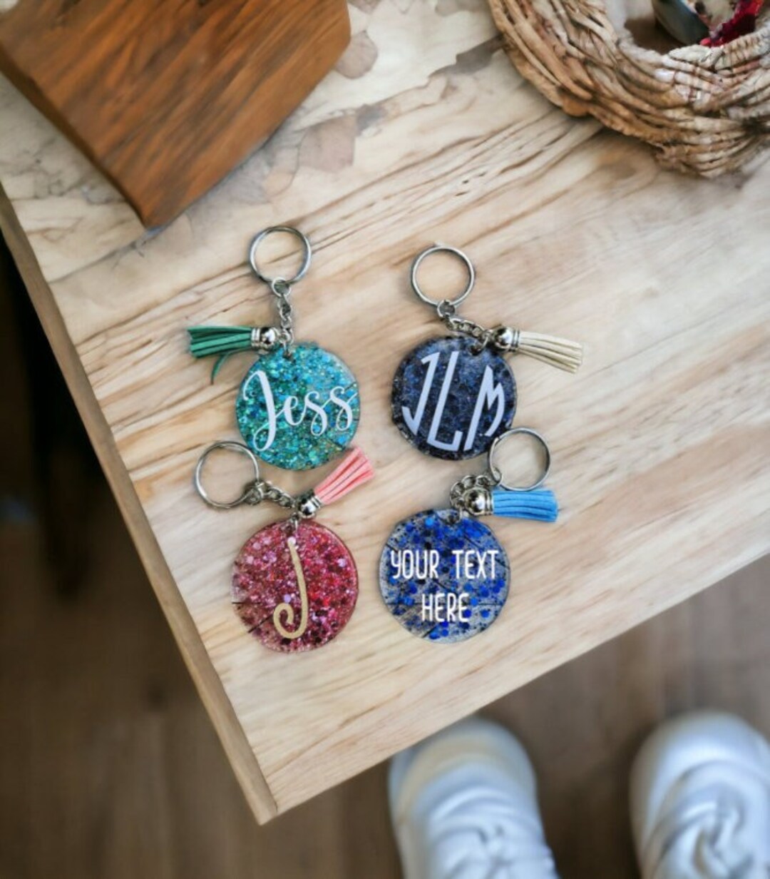 Glitter Acrylic Keychain, Epoxy Keychain, Monogram Keychain, Letter ...