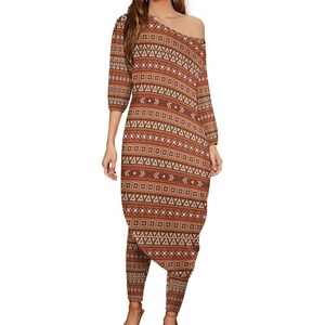 Rich Tones - Donna - Set due pezzi con spalle diagonali - Kurta - Kurti - Modello tribale africano