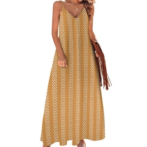 Giallo miele - Donna - Abito sottoveste alla caviglia - Africano - Modello in tessuto di fango