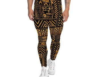 Burnt Gold - Mens - Leggings - African - Mud cloth Pattern
