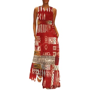 red and white african dresses Thabisa Dress (Red and White Stretchy African / Ankara Print)