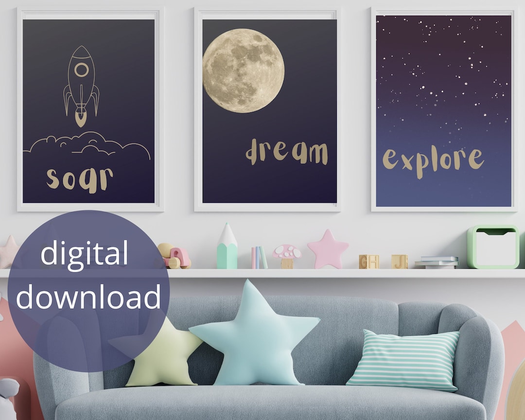 Space Art for Kids Room, Playroom, or Nursery. Series of 3 Prints ...