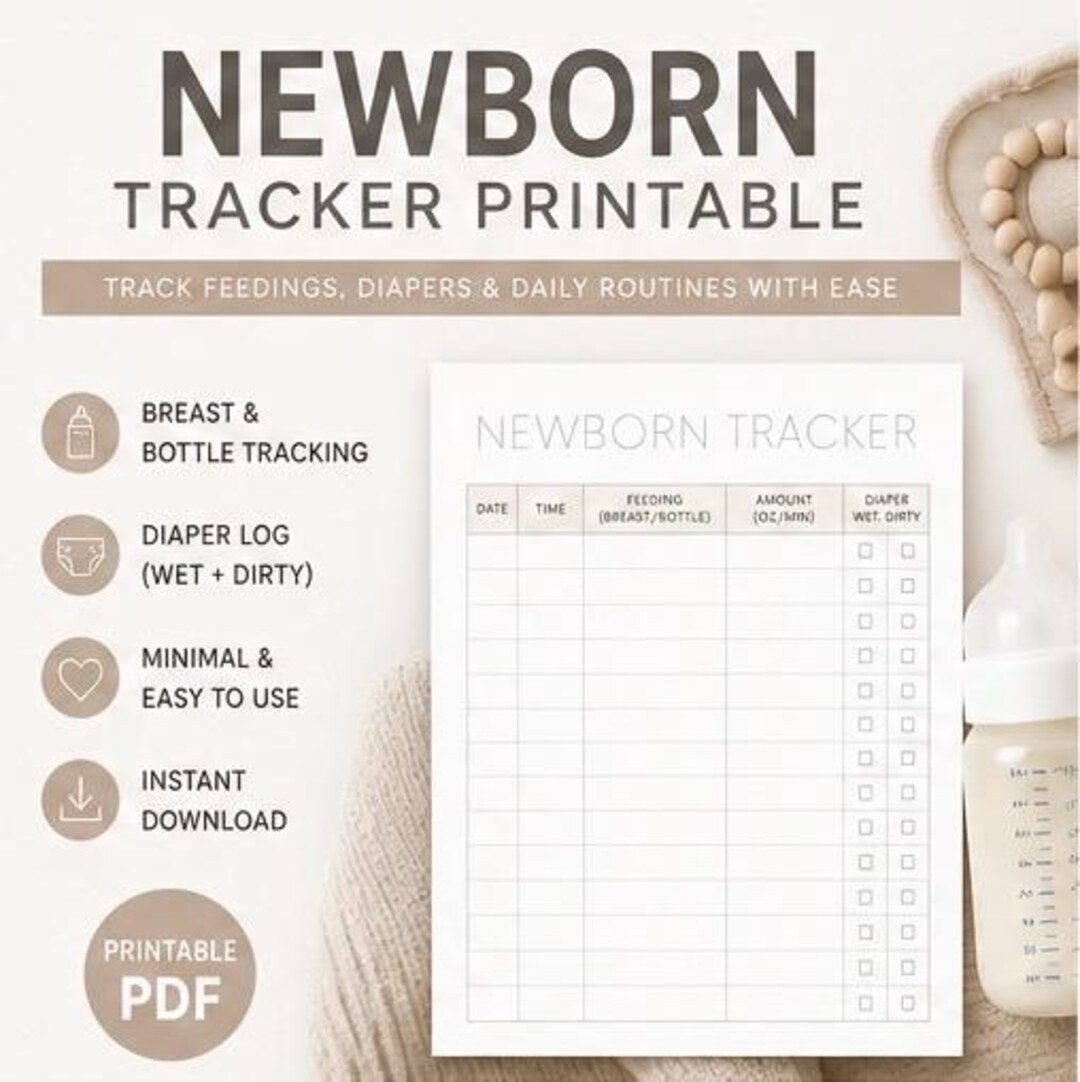 Newborn Tracker Printable | Baby Feeding Log + Diaper Tracker ...