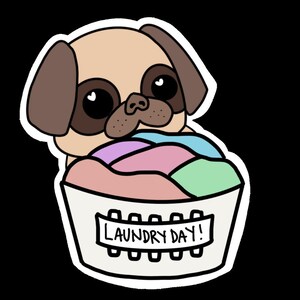 Chubbie Pug Laundry Day Reminder Digital Planner Sticker for GoodNotes