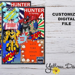 Transformers Birthday Invitation; Rescue Bots Party; Transformers Party; Bumblebee Invitation; Robots;