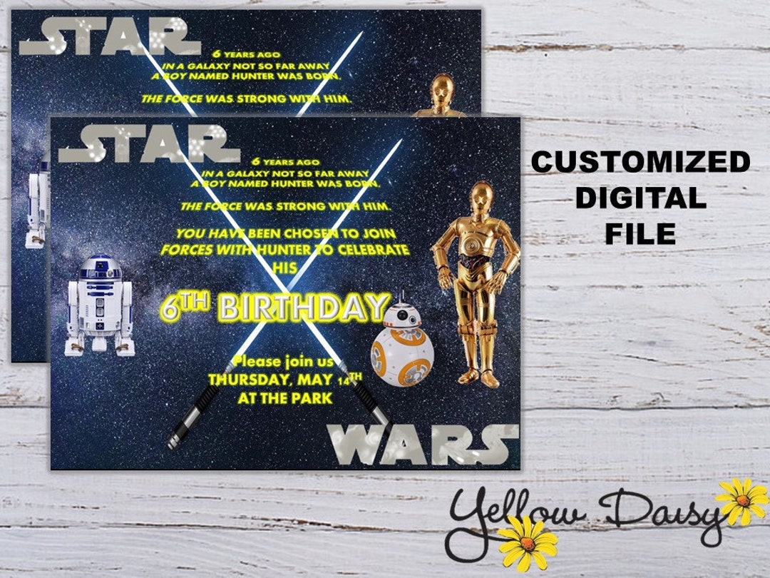 Star Wars Party Invitation; Birthday Party; BB-8; R2-D2; C