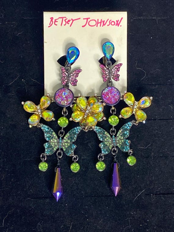Beautiful Betsy Johnson Butterfly Earring Set New Old Stock!