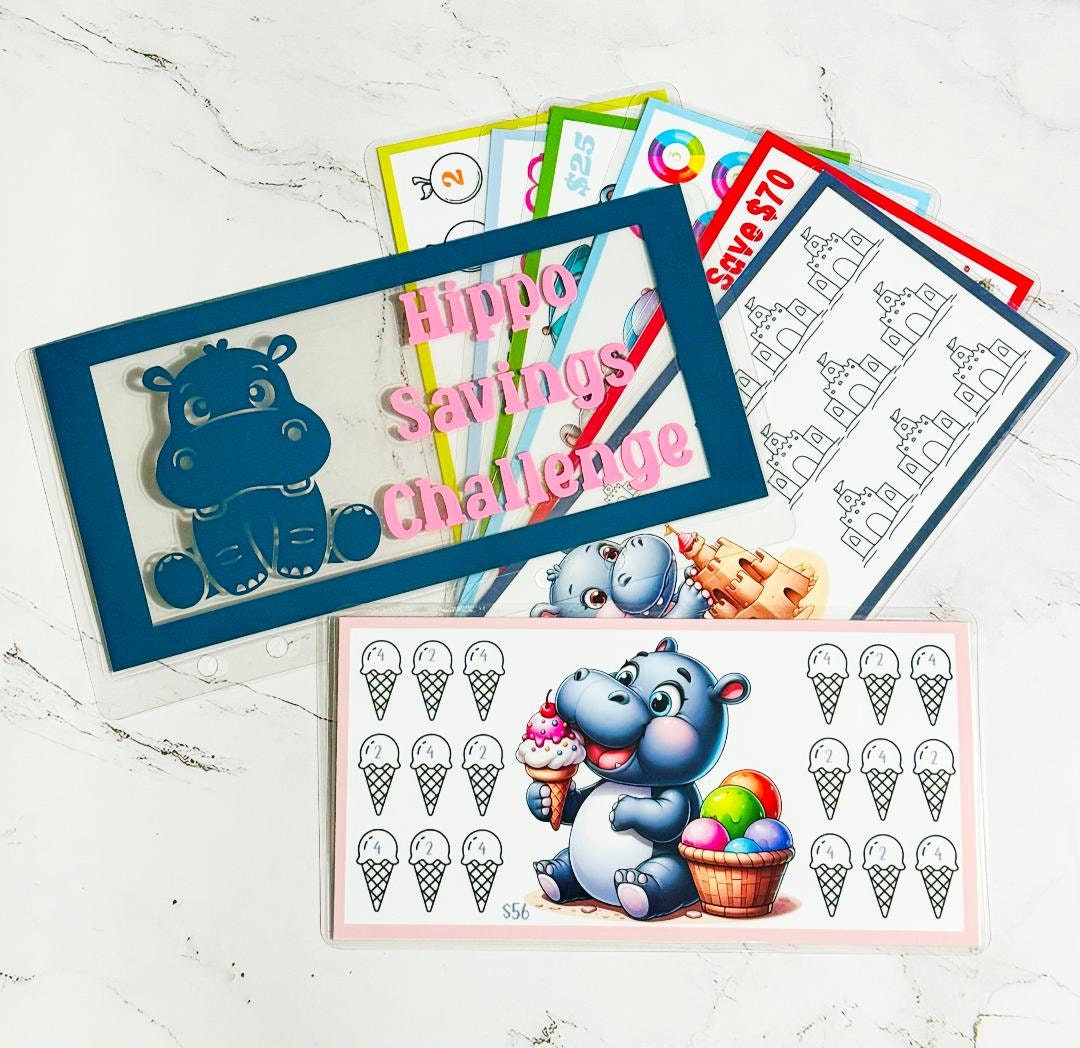 Hippo Savings Challenge A6 Cash Envelope Set of 7 Challenges Cash