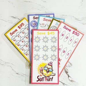 Desafío de ahorro A6 / Conjunto de 6/ Sobres de efectivo / Espalda clara / Cantidades bajas / Fondos de amortización / Relleno de efectivo / Sistema de presupuesto / Pájaros de verano