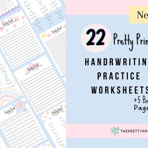 Pretty Handwriting Practice Sheets, Printable Handwriting Worksheets, Alphabet Writing Practice, ABC Letter Tracing, Hand lettering practice