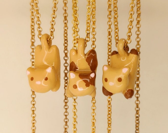 Cute Hanging Cat Necklace- Polymer Clay Charms, Handmade Jewelry, Cute Gifts for Cat Lovers, Kawaii Accessory