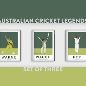 Australia Cricket Legends Wall Art | SET of 3 | Shane Warne - Steve Waugh - Andrew Symonds | A4, A3, A2 & A1 Poster | Cricket Wall Art