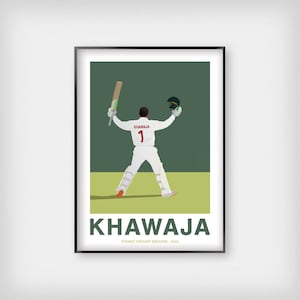 Usman Khawaja Australia Cricket A4, A3, A2 & A1 Poster - The Ashes 2021/22 | Cricket Wall Art - Minimal Sports Illustration Artwork