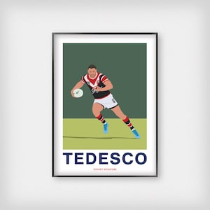 James Tedesco Sydney Rooster Rugby League A4, A3, A2, A1 Poster| Rugby Wall Art - Minimal Sports Illustration Artwork