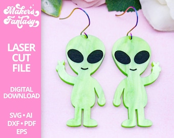 I Come in Peace Alien Ohrringe - Laser Cut Datei