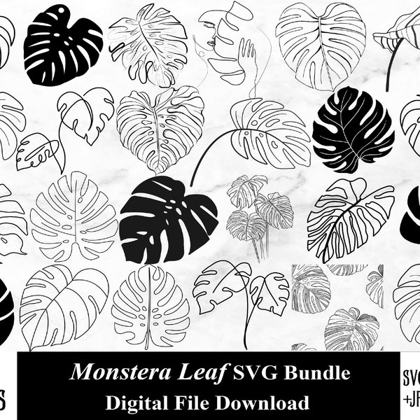 Monstera Leaf Svg Bundle, Monstera Svg, Monstera Leaf Png Bundle, Tropical Leaves Svg, Monstera Clipart, Svg Files For Cricut, Silhouette