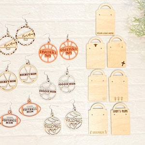 6 different Sport Mom Earrings and 7 Earring Holders Digital Download SVG