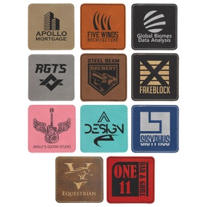 3&quot; x 3&quot; Square Laserable Leatherette Patch with Adhesive, Leather Patch Hats, Glowforge, Laser patch hat supplies
