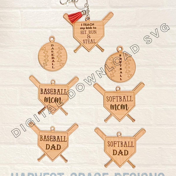 Set of 7 Key Chains for Baseball & Softball DIGITAL DOWNLOAD SVG