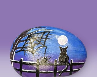 Midnight fall rock / Stone - Hand-Painted | Unique Rock Art Decor