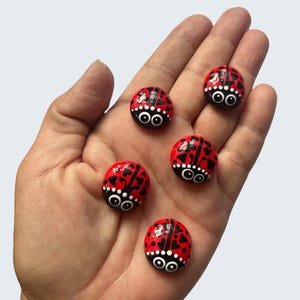 Rock/Stone - Hand-Painted | Unique Rock Art Decor - mini lady bugs - set of 5