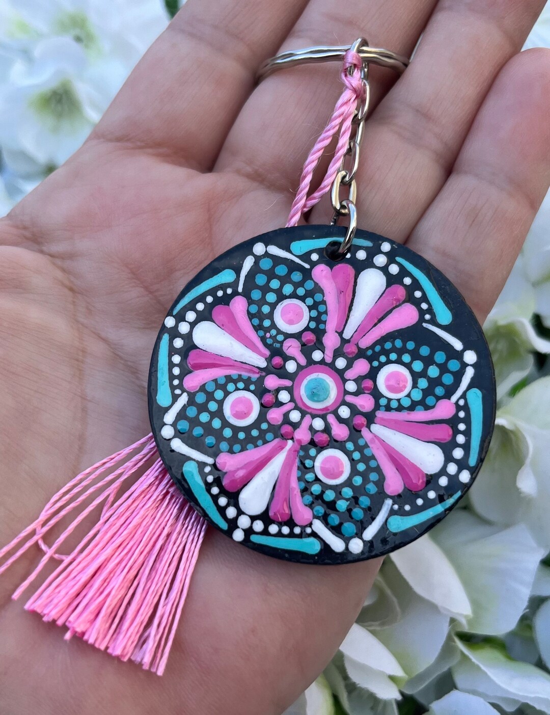 Decorated Keychains Keychain - Hand-painted Wooden Keychain With Tassel - Unique Gift - Etsy