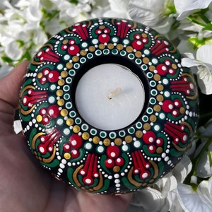 Tea light holder- hand painted Dot mandala