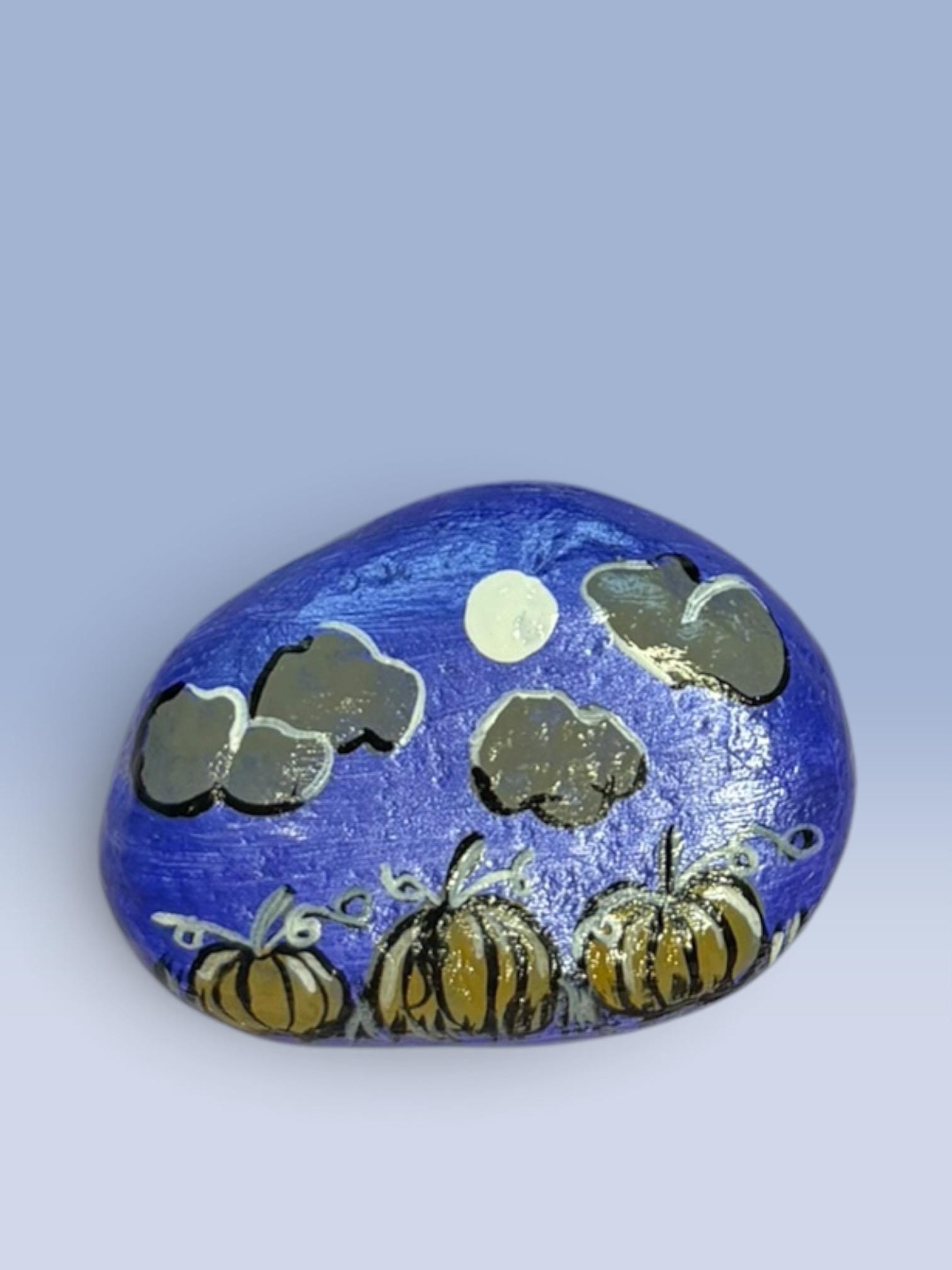 Pumpkin patch/ Stone - Hand-Painted | Unique Rock Art Decor