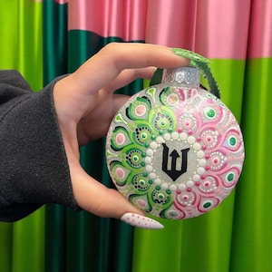 Ornament - Dot Mandala Holiday Ornament - green and pink. Wicked Inspired