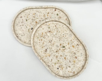 Shell Trinket Tray: Handmade Jesmonite Coaster with Seashells