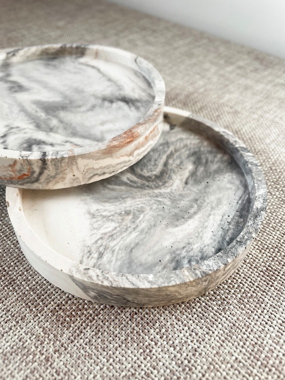 Handmade Jesmonite Marble Coaster: Round Trinket Tray, Soap Dish