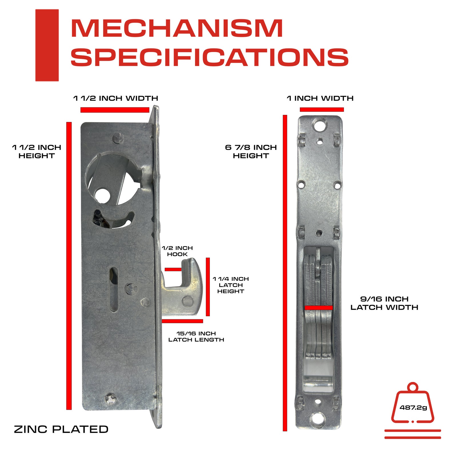 KIASET Hook Bolt Mortise Lock, Weldable Steel Hook Lock for Sliding ...