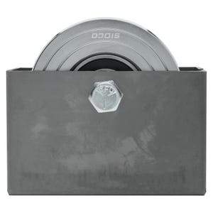 K&ouml;nnte beinhalten: Eine silberne Metallrolle mit einem schwarzen Lager und einer silbernen Metallhalterung. Die Rolle tr&auml;gt die Aufschrift "SIDCO".
