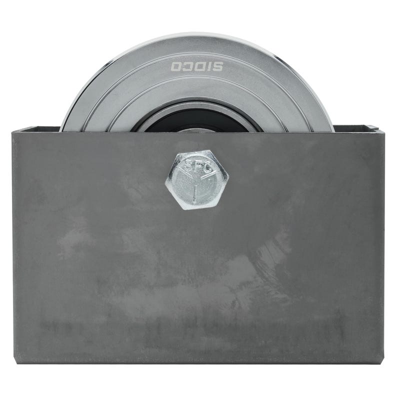 K&ouml;nnte beinhalten: Eine silberne Metallrolle mit einem schwarzen Lager und einer silbernen Metallhalterung. Die Rolle tr&auml;gt die Aufschrift "SIDCO".