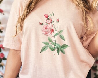 Aesthetic Rose T-Shirt Minimal Floral Tee Womens Unisex Shirt Gardener Gift Flower Tshirt