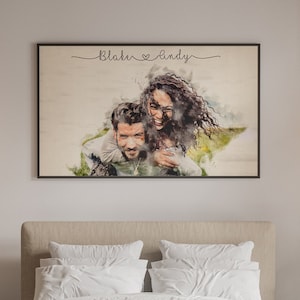 Personalized Couple Portrait - Newly Wed Gifts - Couple Painting with Watercolor Effects