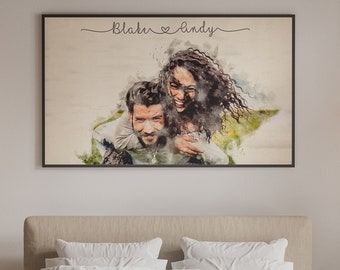 Personalized Couple Portrait - Newly Wed Gifts - Couple Painting with Watercolor Effects