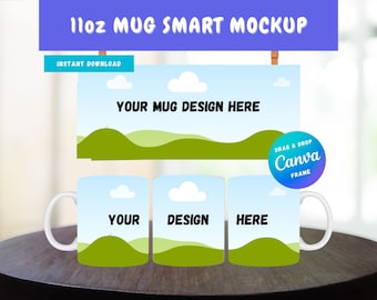 11oz White Mug Canva Drag and Drop Mockup | Canva Full Wrap Mug Mockup | 11oz Coffee Mug Canva Frame | Editable Canva Mug Mockup